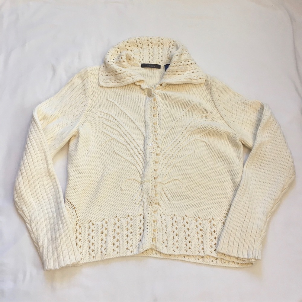 Liz Claiborne Cream Fancy Knit Cardigan,